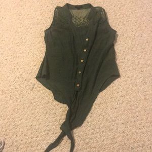 Green button up tank top